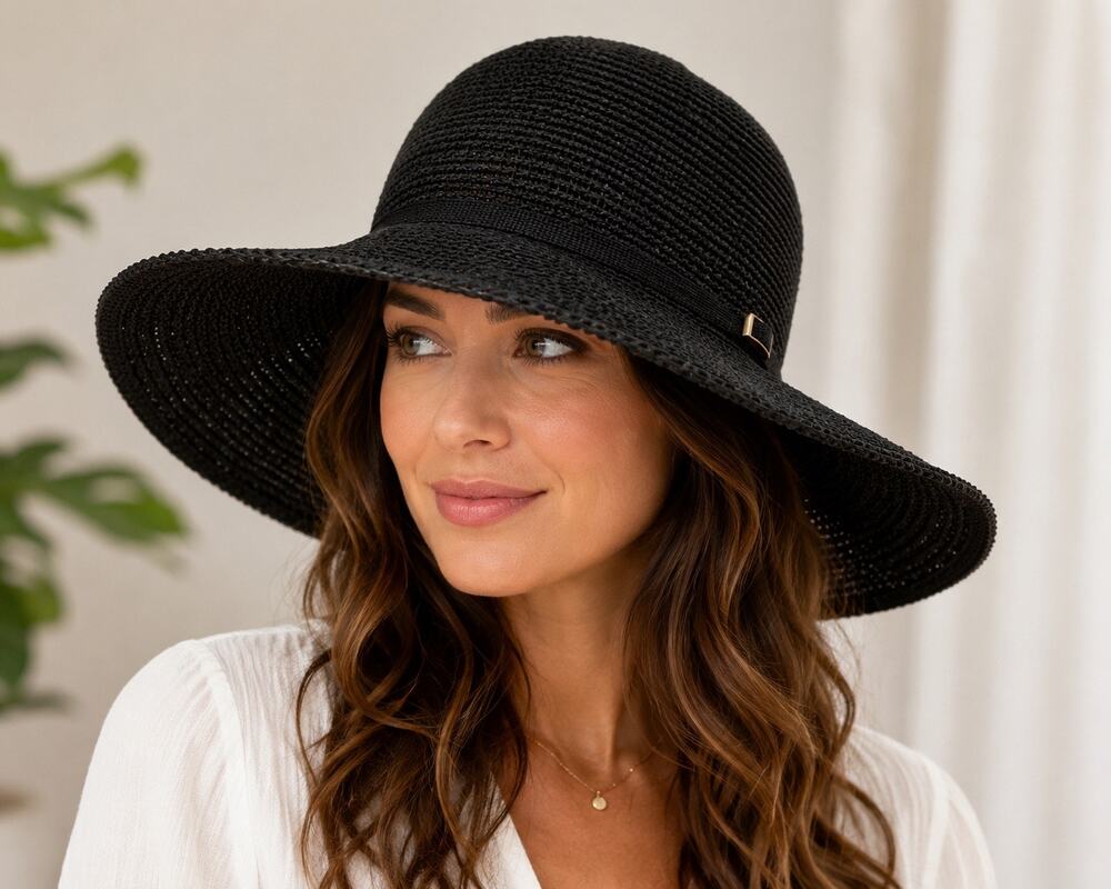 Kooringal Women's Wide Brim Sun Hat Black Packable UPF 57cm One Size Vacation